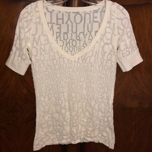 LULULEMON Vintage Women's White Graphic V-Neck T-Shirt